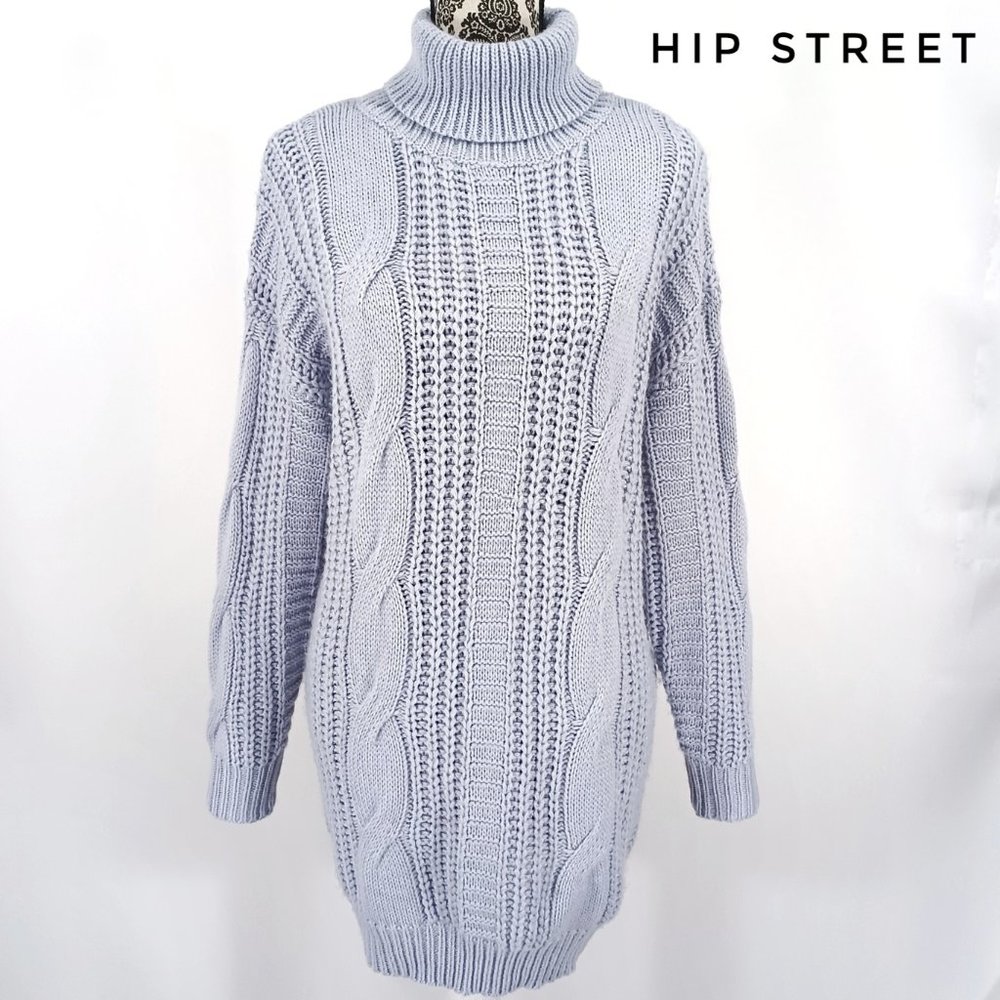 SHEIN LS Chunky Cable and Rib Knit Oversize Turtleneck Sweater Dress Tunic S